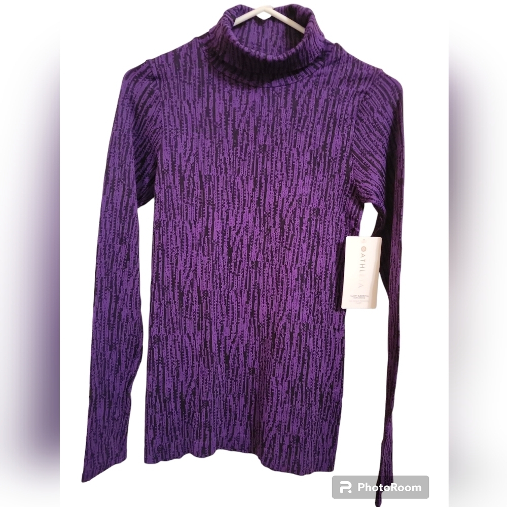 Athleta Women Flurry Elemental Turtleneck Long Sleeve Knit Top Black Purple XS